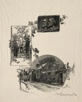 Entree de l'atelier Rousseau et la Maison de Millet, by Auguste Louis Lepère, 1887