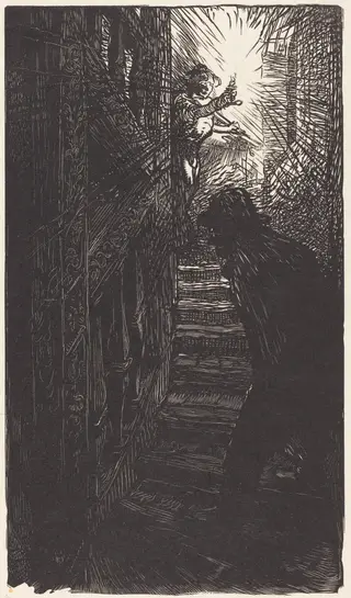 Escalier sculpte rue Boutebrie, by Auguste Louis Lepère