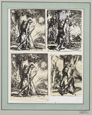 Fantassin à l'abri d'un arbre
