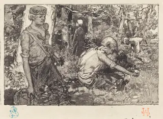 Gathering of May-lily (La cueillette du muguet), by Auguste Louis Lepère