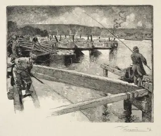 Le garage des bateaux-omnibus, by Auguste Louis Lepère, 1894