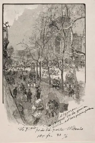 Les Boulevards, près de la Porte St. Denis, by Auguste Louis Lepère