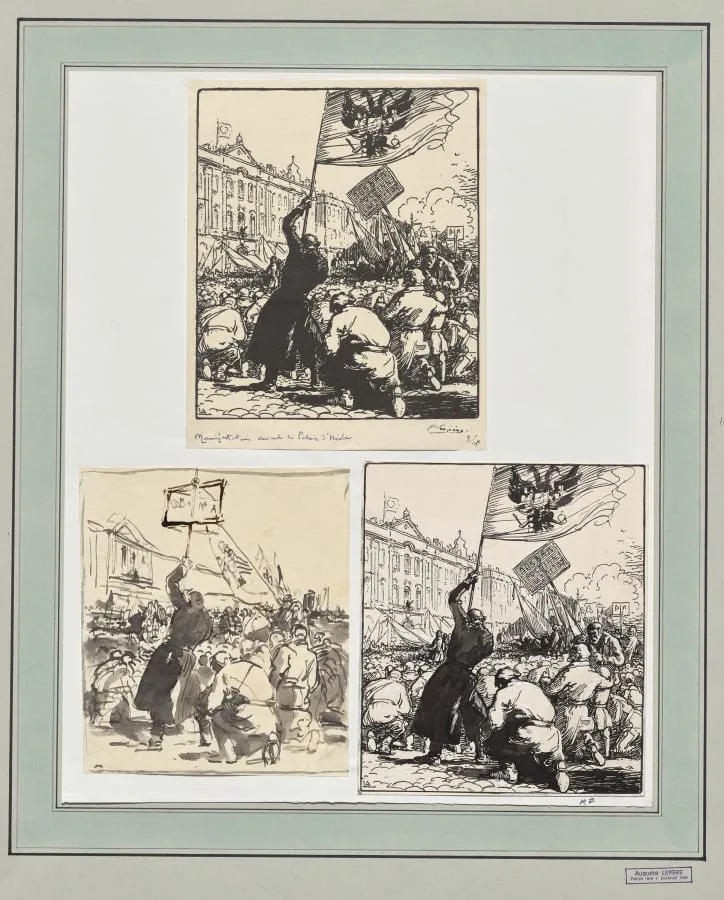 Manifêstation devant le Palais d'Hiver, by Auguste Louis Lepère, 1914