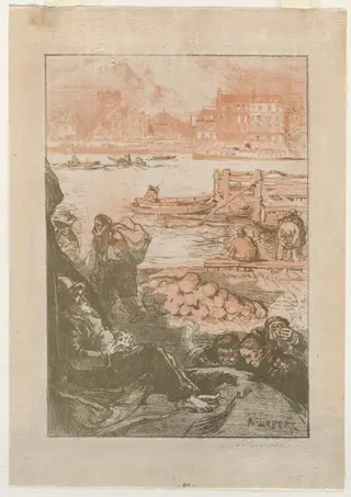 [Peasants by a Dock, Paris], by Auguste Louis Lepère
