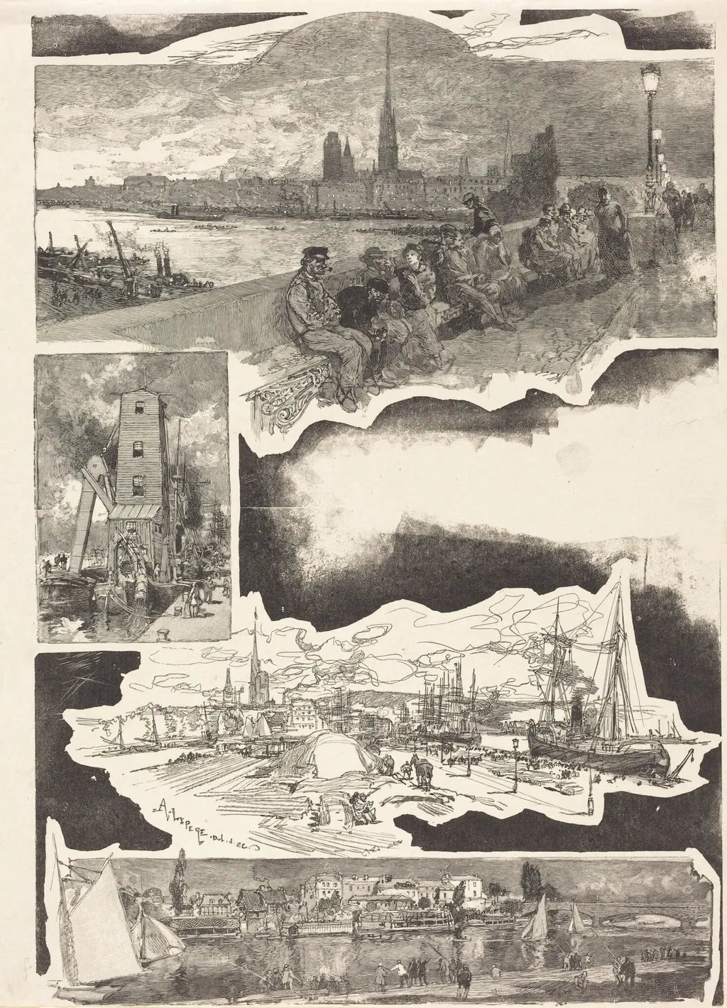Rouen, by Auguste Louis Lepère, ink, 1888