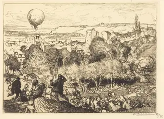 The Falling Balloon, in Pre-Saint-Gervais (Lebaloon qui tombe, au Pre-Saint-Gervais), by Auguste Louis Lepère