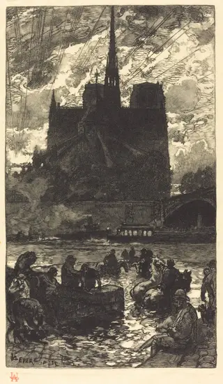Watering-place behind Notre-Dame (L'abreuvoirderriere Notre-Dame), by Auguste Louis Lepère