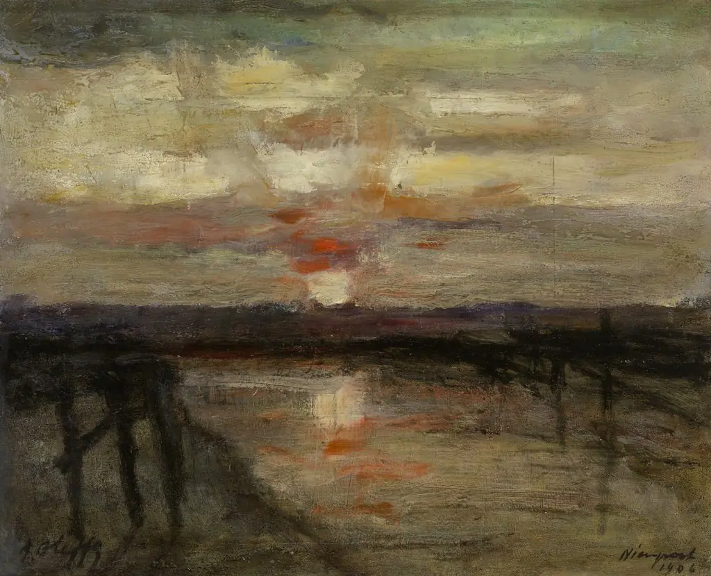 Sunset in Nieuwpoort, by Auguste Oleffe
