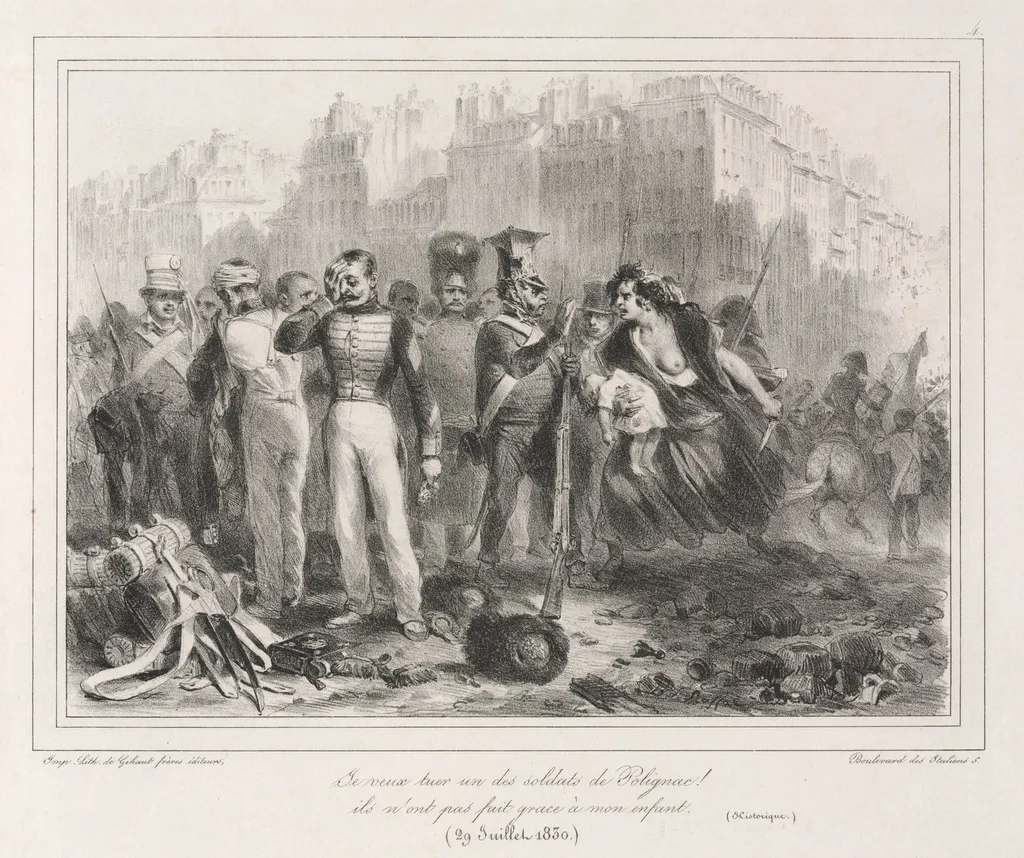 Album of 1831: I want to kill one of Polignac's soldiers. They did not spare my child (Historic), by Auguste Raffet, 1830