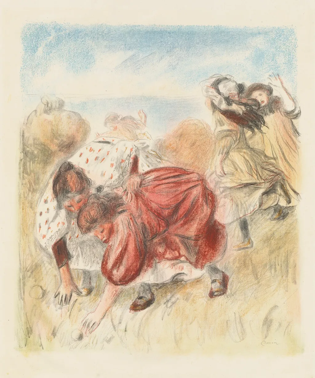 Children Playing Ball (Enfants jouant a la balle), by Auguste Renoir, ink, 1900