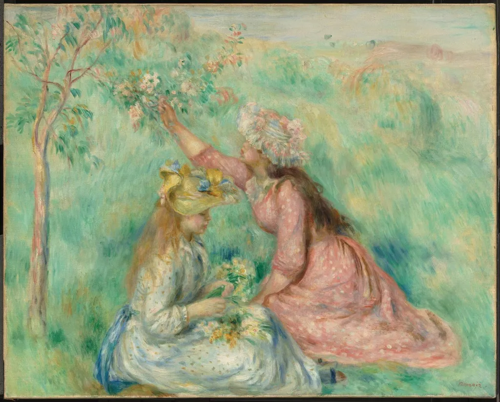 Girls Picking Flowers in a Meadow, by Auguste Renoir, oil, 1896