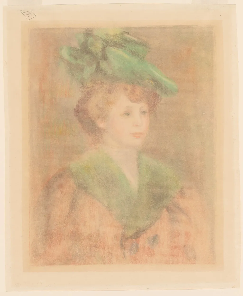 Lady with Green Hat (Mlle. Dieterle?), by Auguste Renoir, pastel, 1900