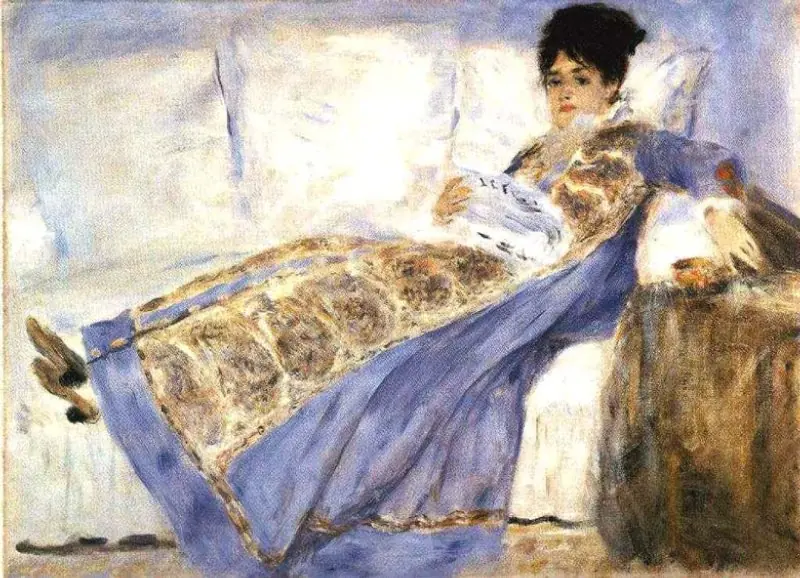 Madame Monet Reading Le Figaro, by Auguste Renoir