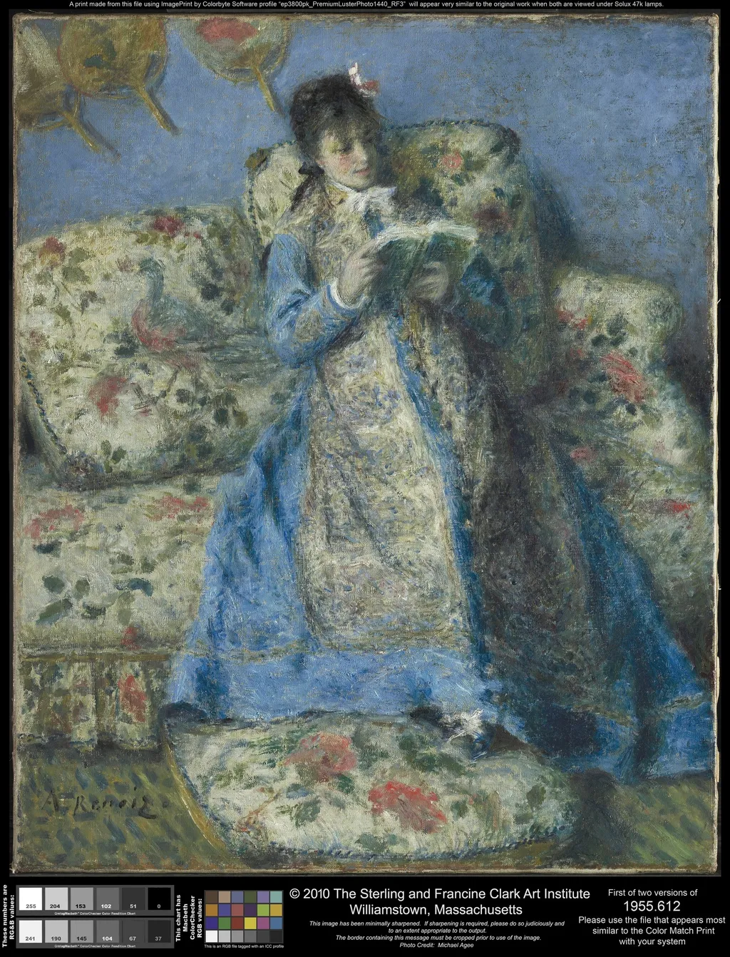Portrait of Madame Monet (Madame Claude Monet Reading), by Auguste Renoir, oil, 1874
