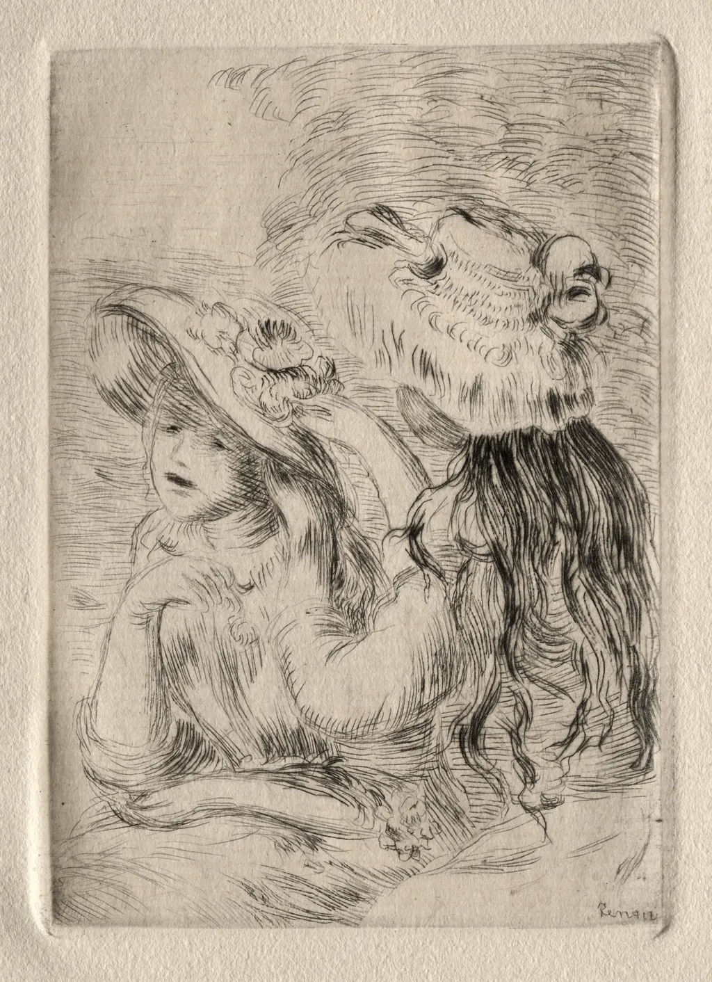 The Hatpin (Berthe Morisot's Daughter and Her Cousin), 1st plate, by Auguste Renoir, 1894