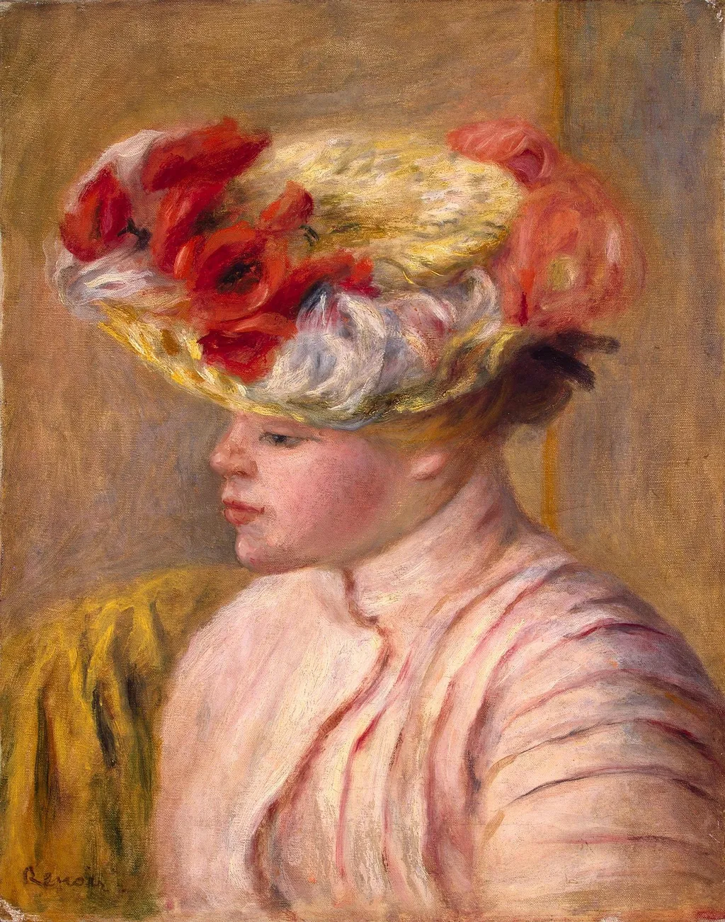 Young Woman in a Flowered Hat, by Auguste Renoir, oil, 1896