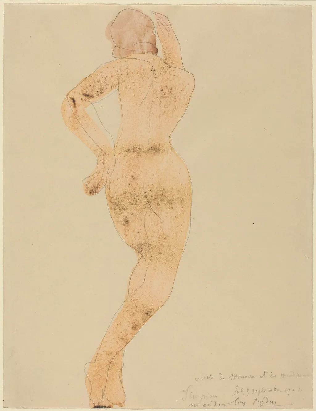 Rear View of Female Figure in Action, by Auguste Rodin, graphite, 1904