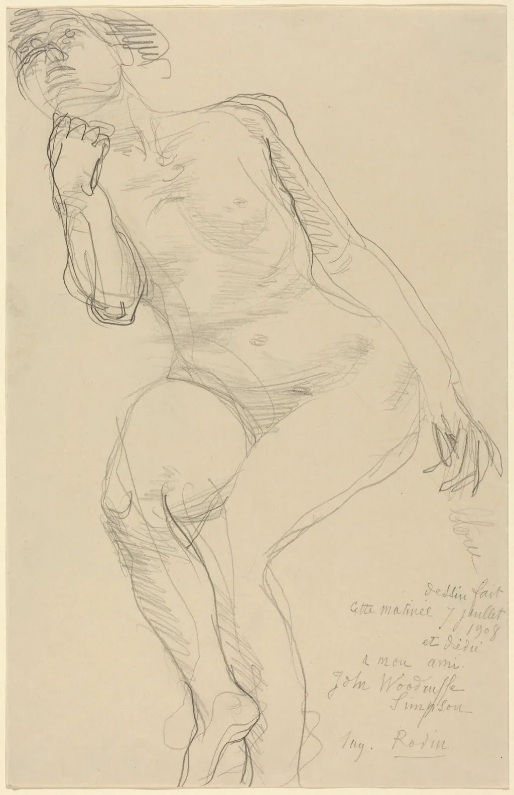 Seated Female Nude Leaning to the Left, by Auguste Rodin, graphite, 1908
