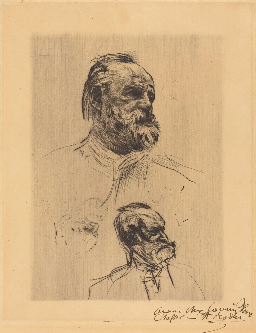Victor Hugo, De Trois Quarts, by Auguste Rodin, ink, 1884