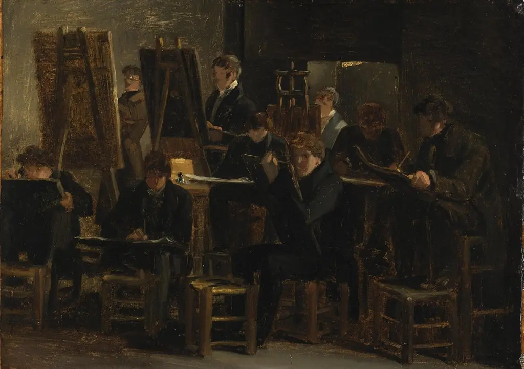 Studio Interior with Artists Working, by Auguste-Xavier Leprince
