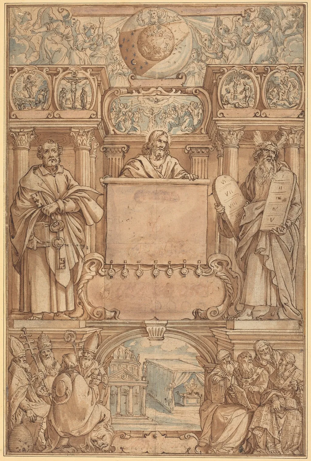 Title Page for a Bible, by Augustin Braun, ink, 1605