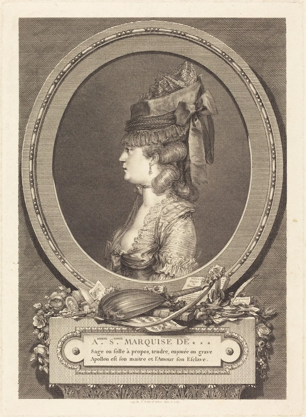 Adrienne Sophie Marquise de ***, by Augustin de Saint-Aubin, ink, 1779