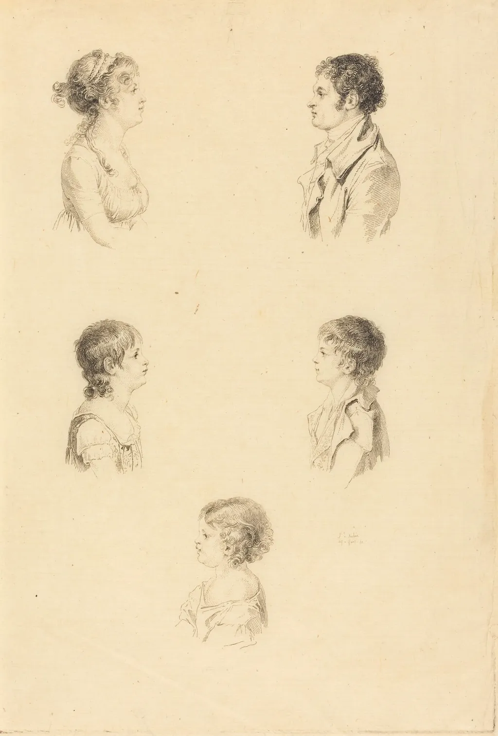 Five Busts, by Augustin de Saint-Aubin, ink, 1772