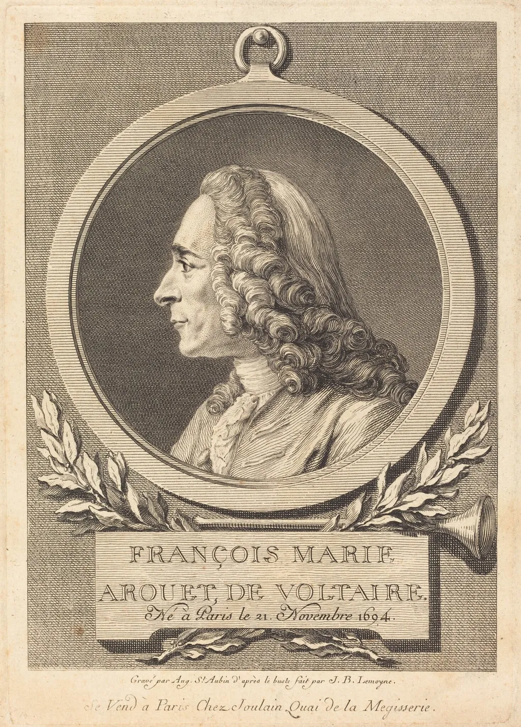 François Marie Arouet de Voltaire, by Augustin de Saint-Aubin, ink, 1778