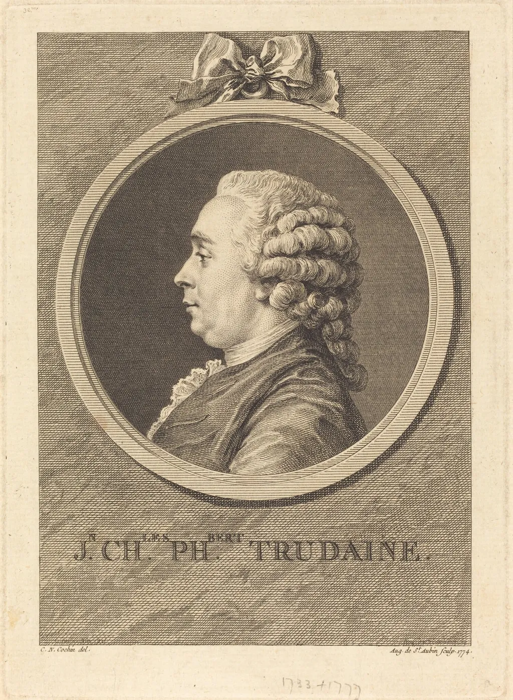 Jean-Charles-Philibert Trudaine, by Augustin de Saint-Aubin, ink, 1774