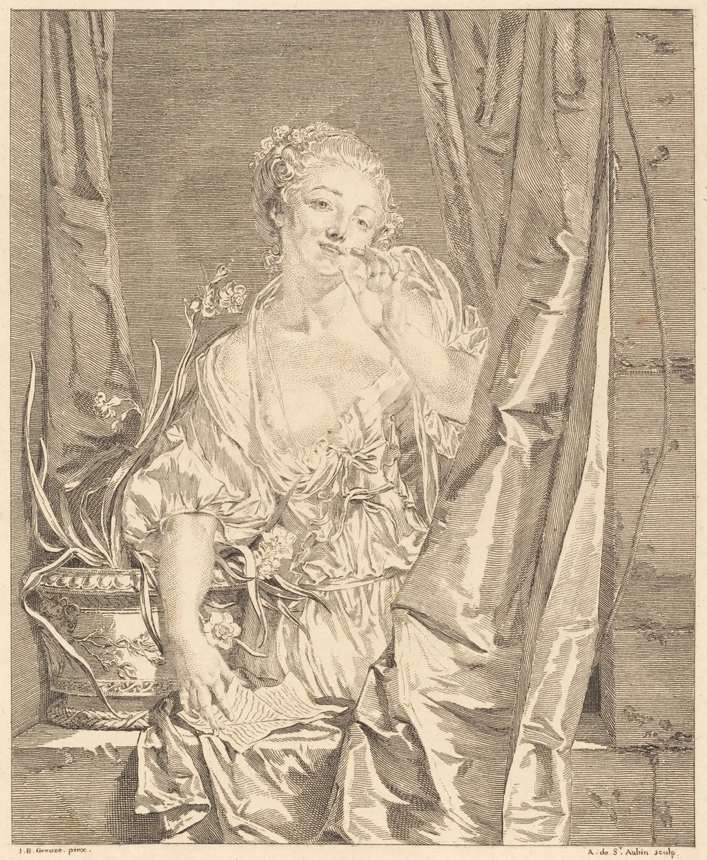Le baiser envoyé, by Augustin de Saint-Aubin, ink, 1771