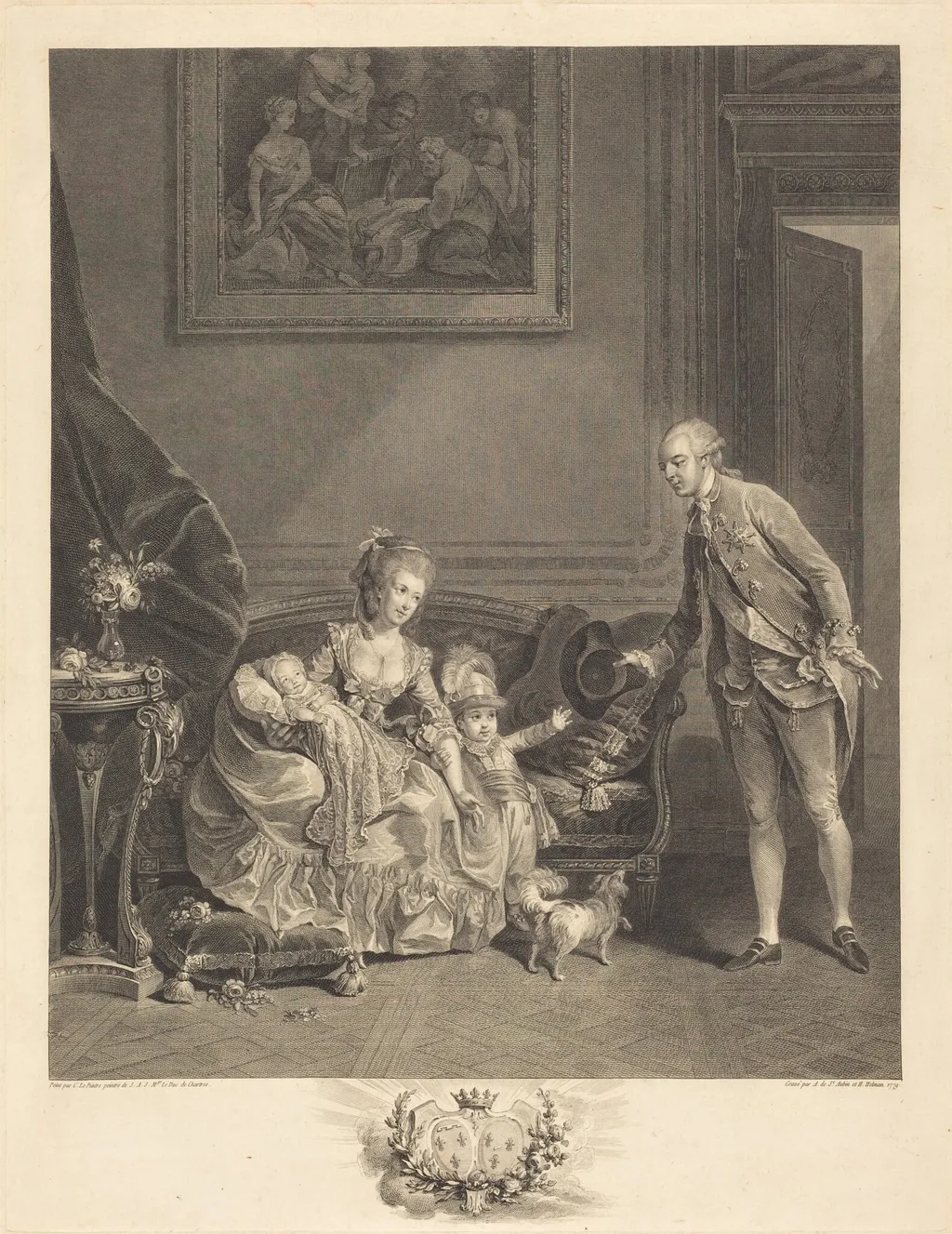Le duc de Chartres, son epouse et ses enfants, by Augustin de Saint-Aubin, ink, 1779