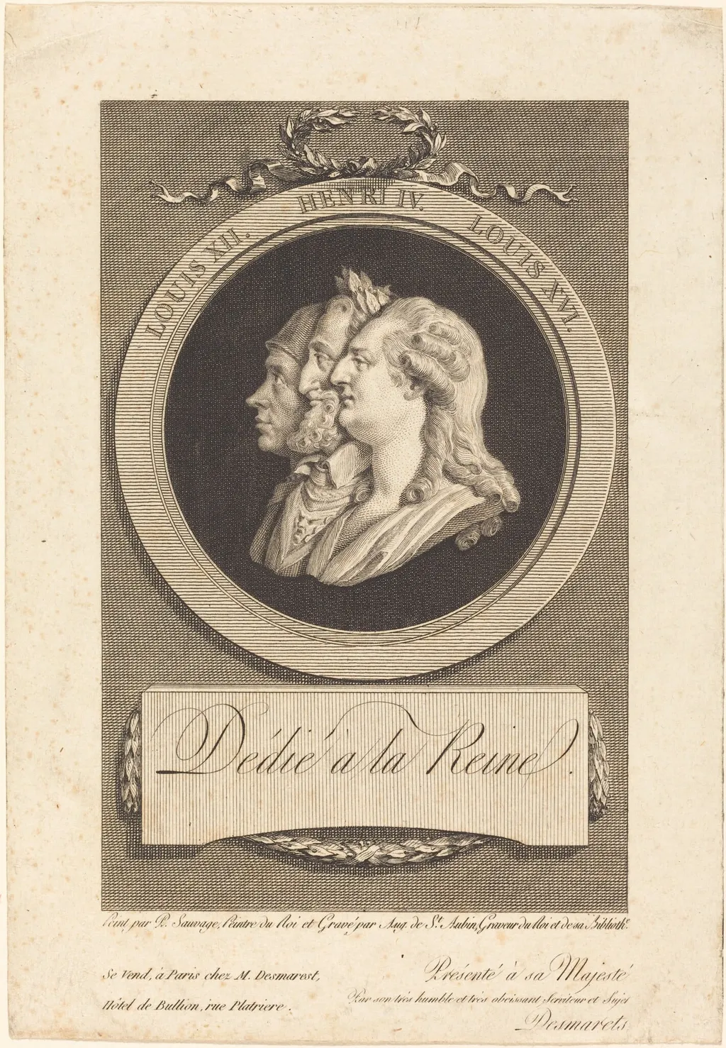 Louis XVI, Henri IV, and Louis XII, by Augustin de Saint-Aubin, ink, 1772
