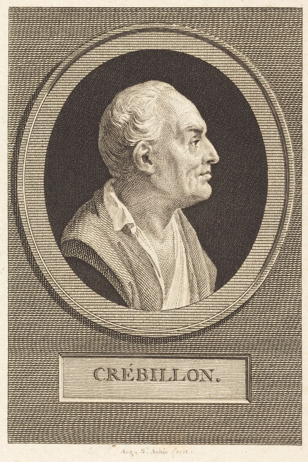 Prosper Jolyot de Crebillon, by Augustin de Saint-Aubin, ink, 1772