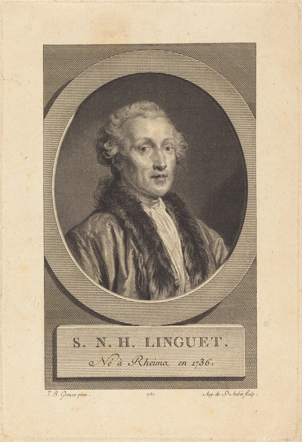 Simon-Nicolas-Henri Linguet, by Augustin de Saint-Aubin, ink, 1780