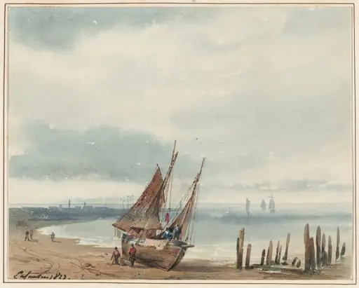 Coastal View in Normandy, with a Beached Boat, by Augustin Enfantin