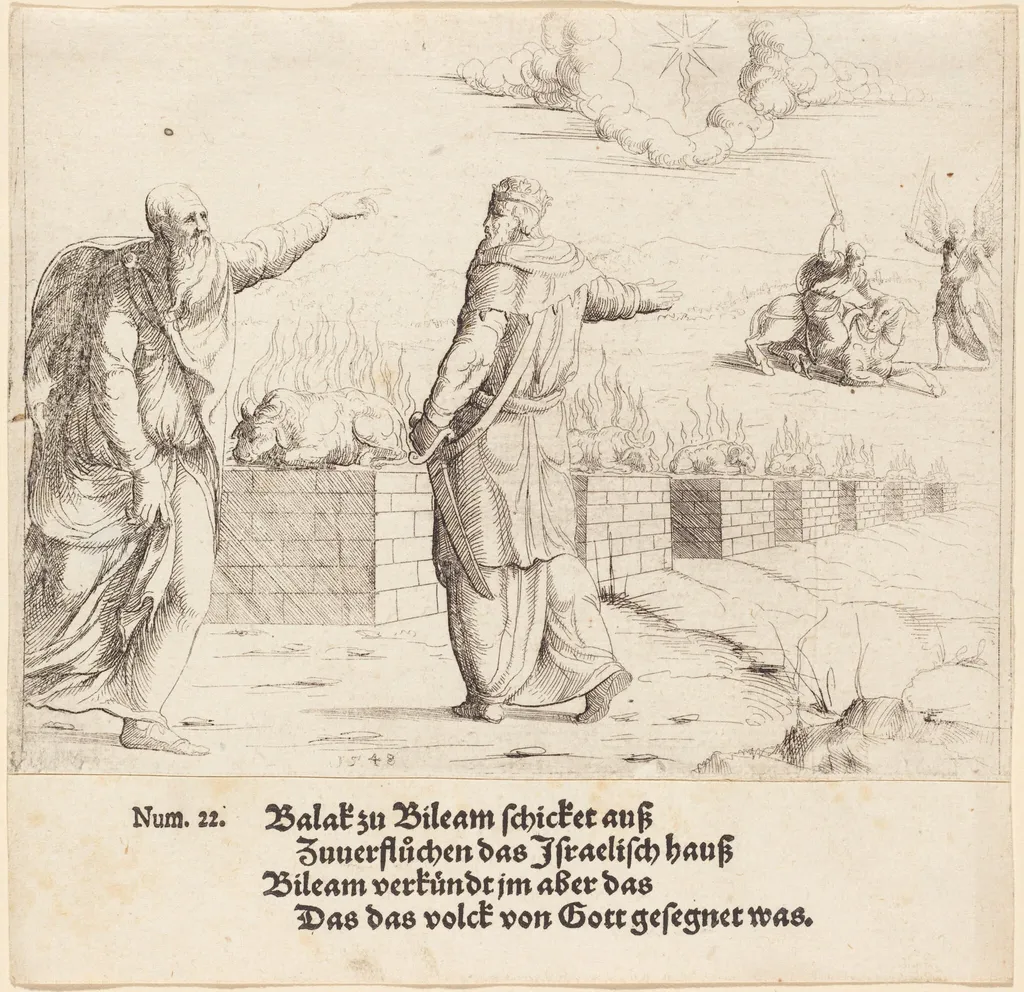 Balak's Sacrifice, and Balaam's Prophecy, by Augustin Hirschvogel, ink, 1548