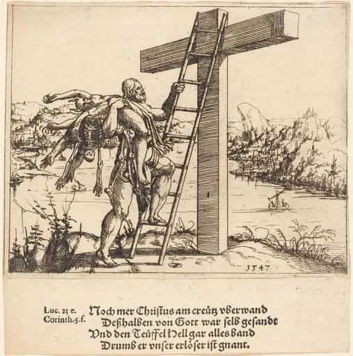Christ Ascending the Cross with Sin, Death, and the Devil, by Augustin Hirschvogel