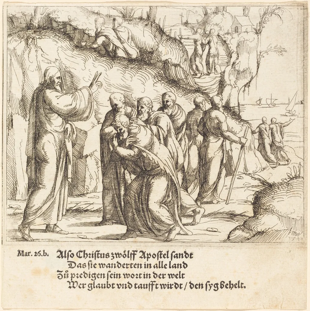 Christ Charges the Apostles of their Mission, by Augustin Hirschvogel, ink, 1548