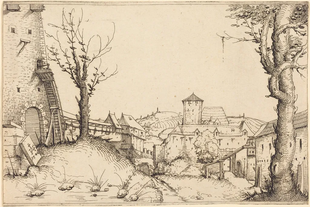 Courtyard of a Castle, by Augustin Hirschvogel, ink, 1546