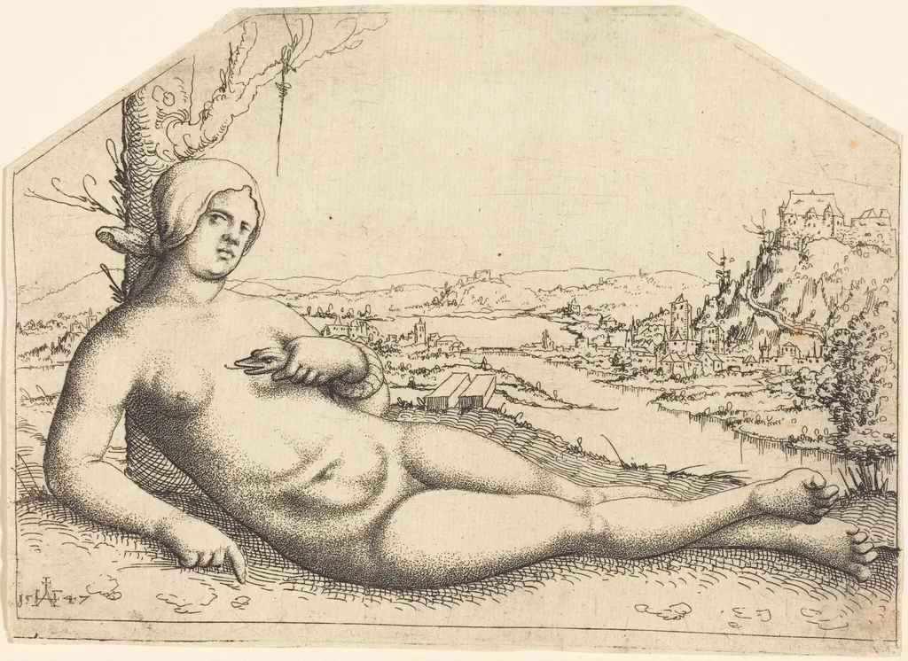 Death of Cleopatra, by Augustin Hirschvogel, ink, 1547