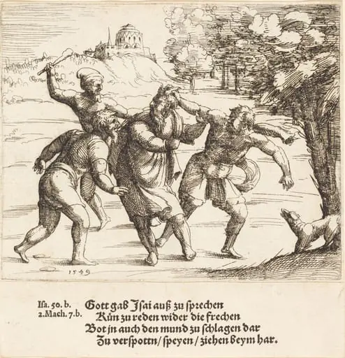 Isaiah Accepts Mockery because of His Faith, by Augustin Hirschvogel