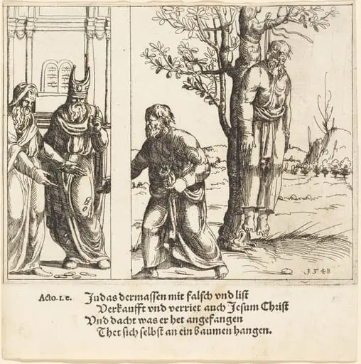 Judas Returns the Thirty Pieces of Silver, by Augustin Hirschvogel
