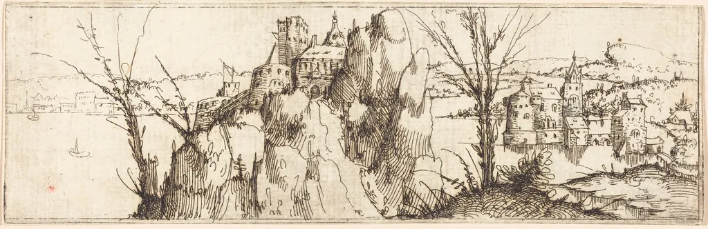 Landscape with a Lake, by Augustin Hirschvogel, ink, 1528