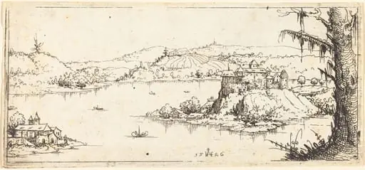Landscape with a Large Lake at Center, by Augustin Hirschvogel