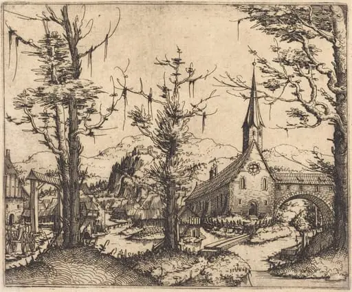Landscape with a Village Church, by Augustin Hirschvogel