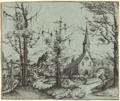 Landscape with a Village Church, by Augustin Hirschvogel