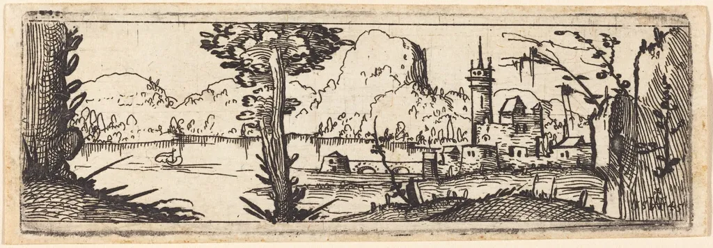 Landscape with Lake and Town, by Augustin Hirschvogel, ink, 1545