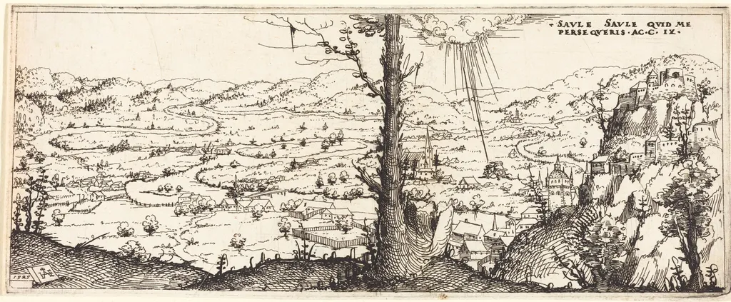 Landscape with the Conversion of Saint Paul, by Augustin Hirschvogel, ink, 1545