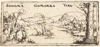 Landscape with Three Burning Cities: Sodom, Gomorrah and Tyrus, by Augustin Hirschvogel, 1528