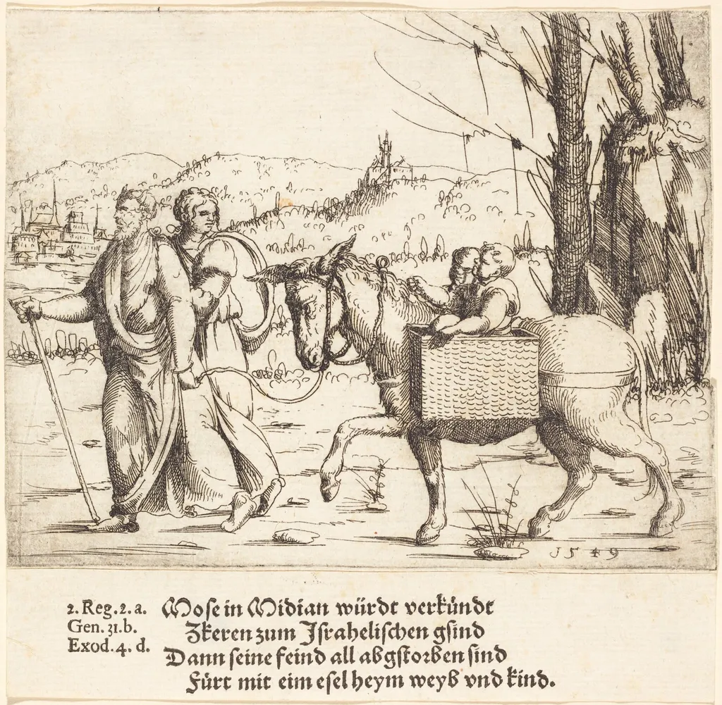 Moses Returns to Egypt from Midian, by Augustin Hirschvogel, ink, 1549